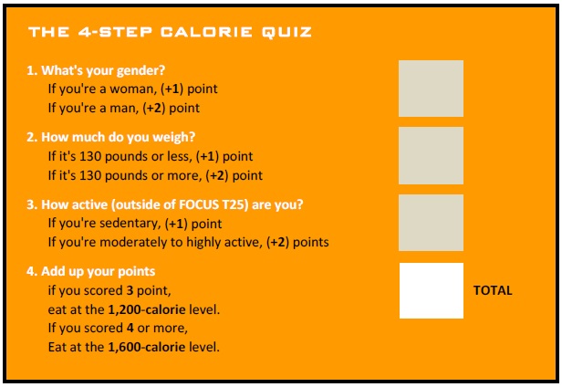 Focus T25 Nutrition Guide Calorie Quiz