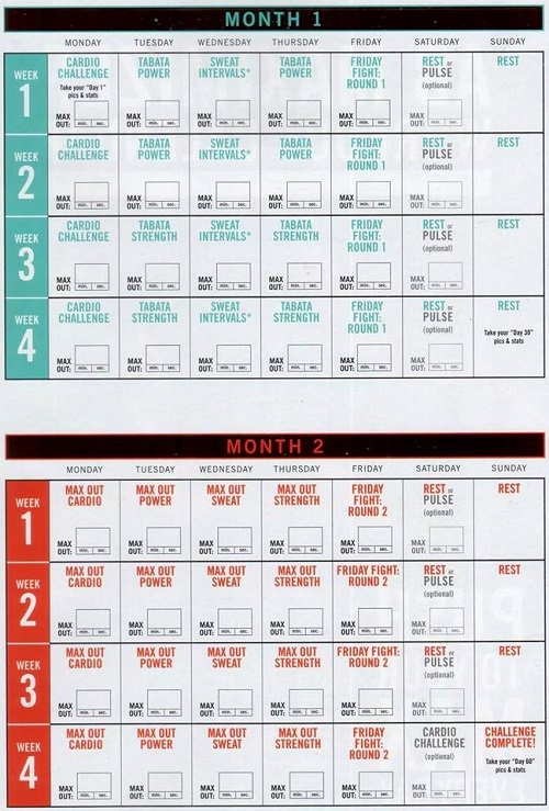 INSANITY Max 30 Calendar and Schedule